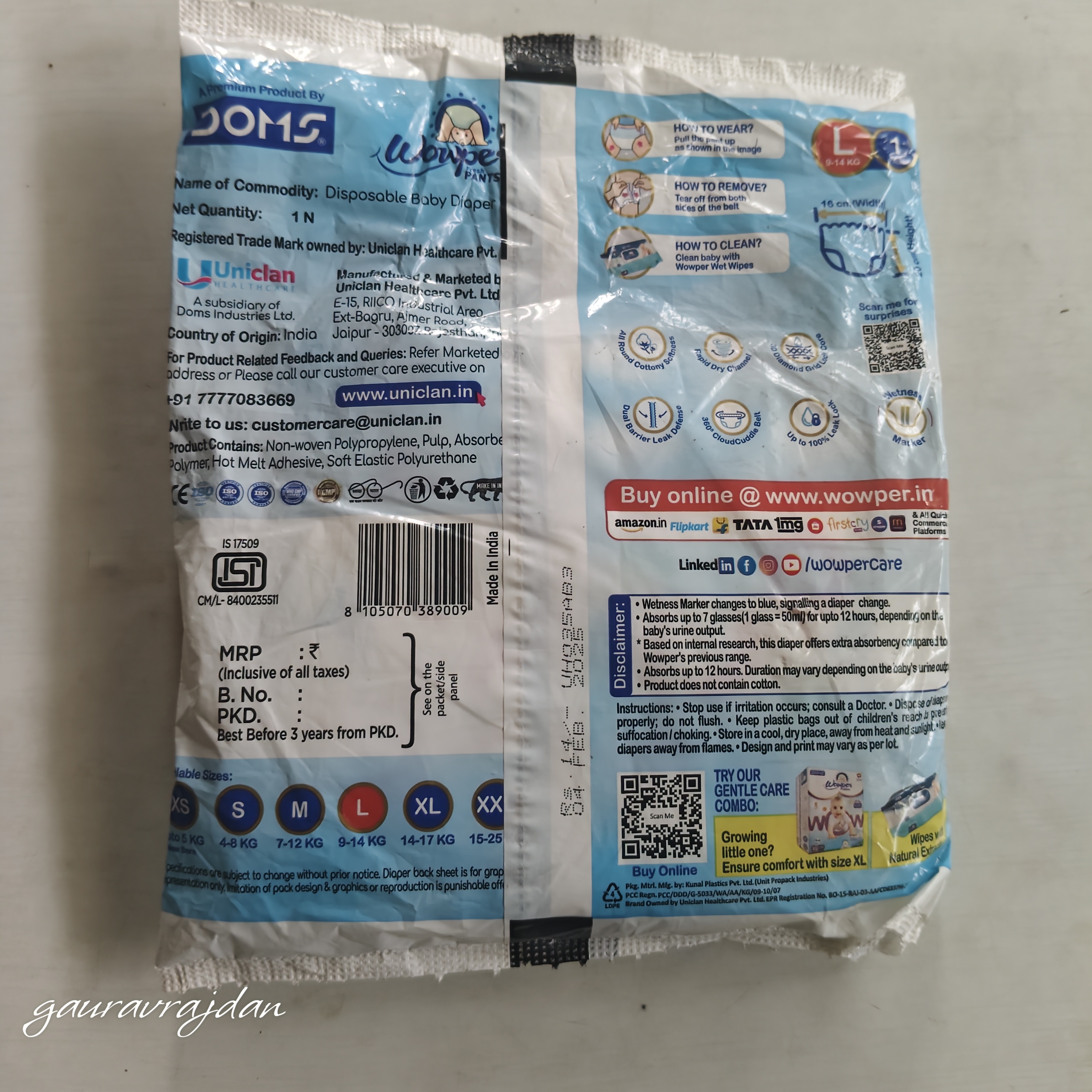 DOMS WOWPER DIAPER L1 PACK OF 280